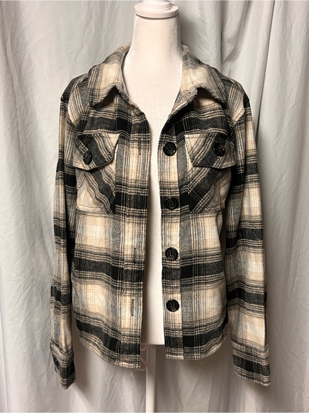 Steve Madden Plaid Bomber Jacket in Black and Cream